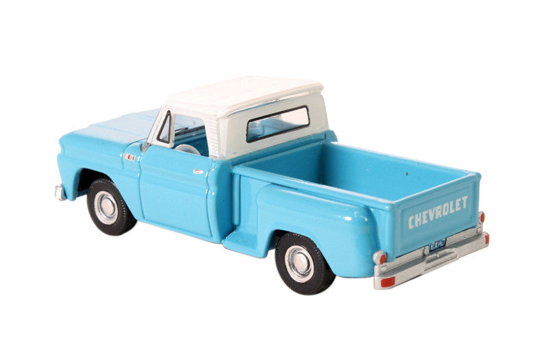 1965 Chevrolet C10 Stepside Pickup Truck Light Blue with White Top 1/87 (HO) Scale Diecast Model Car by Oxford Diecast-2