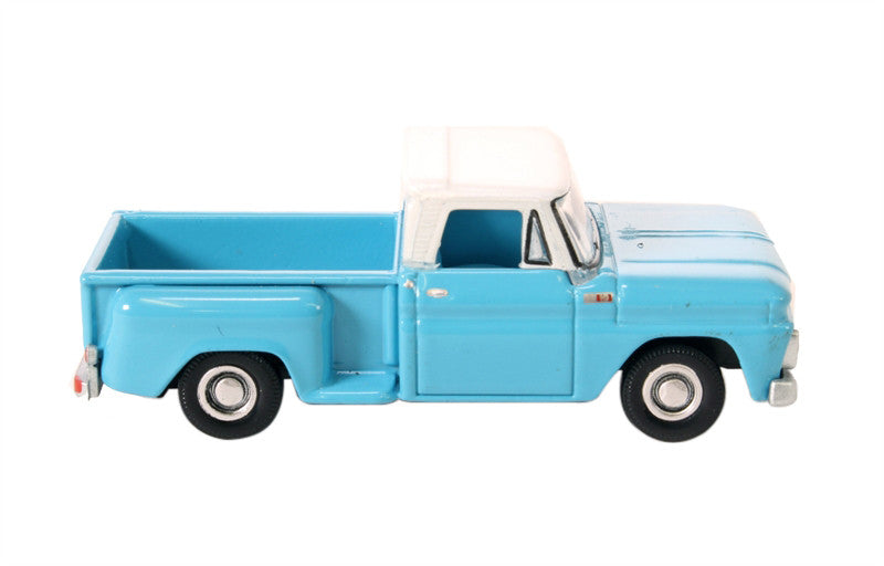 1965 Chevrolet C10 Stepside Pickup Truck Light Blue with White Top 1/87 (HO) Scale Diecast Model Car by Oxford Diecast-1