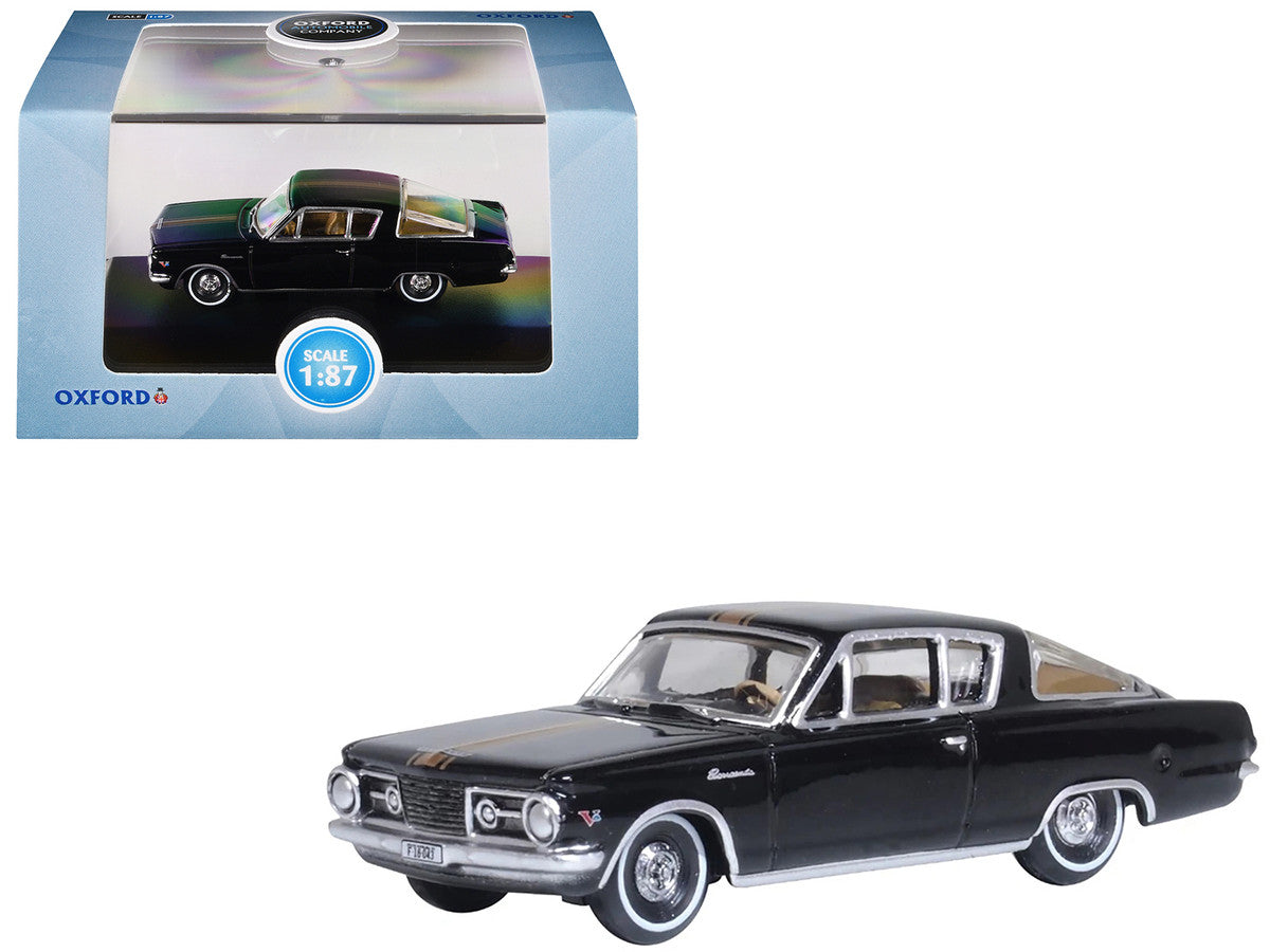 1965 Plymouth Barracuda Black with Gold Stripes 1/87 (HO) Scale Diecast Model Car by Oxford Diecast Oxford Diecast