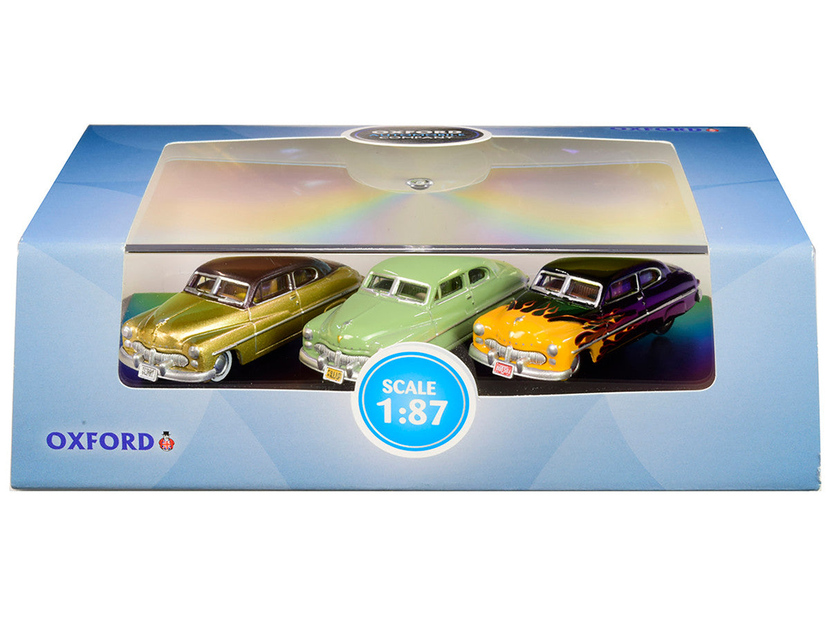 1949 Mercury Set of 3 Cars "70th Anniversary" 1/87 (HO) Scale Diecast Model Cars by Oxford Diecast Oxford Diecast