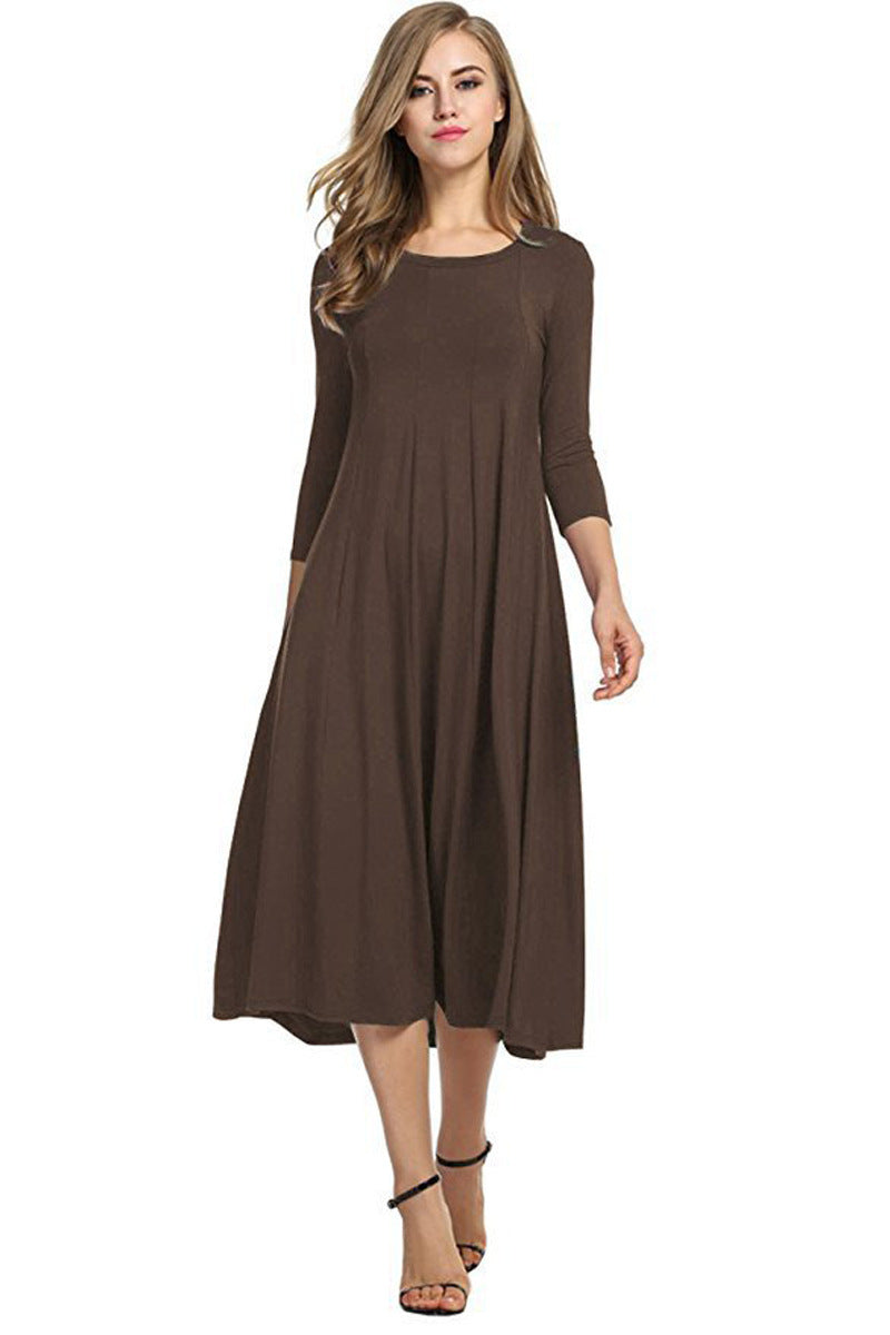 Crew Neck Sleeve Solid Color Swing Dress Best YouTube Store