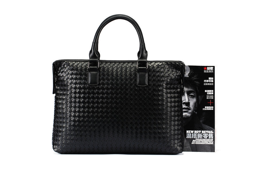 Men's Bag Leather Large Briefcase Hand Woven Luxury Handbags Business Tote Bags For Men High Quality Laptop Handbags LadyShow.Store
