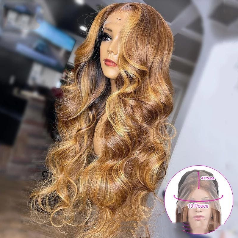 Honey Blonde Body Wave Lace Front Pre Plucked Highlight Wig LadyShow.Store