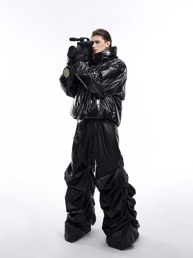 Men's Winter Reflective Line Bread Coat Thickened Accent Plus