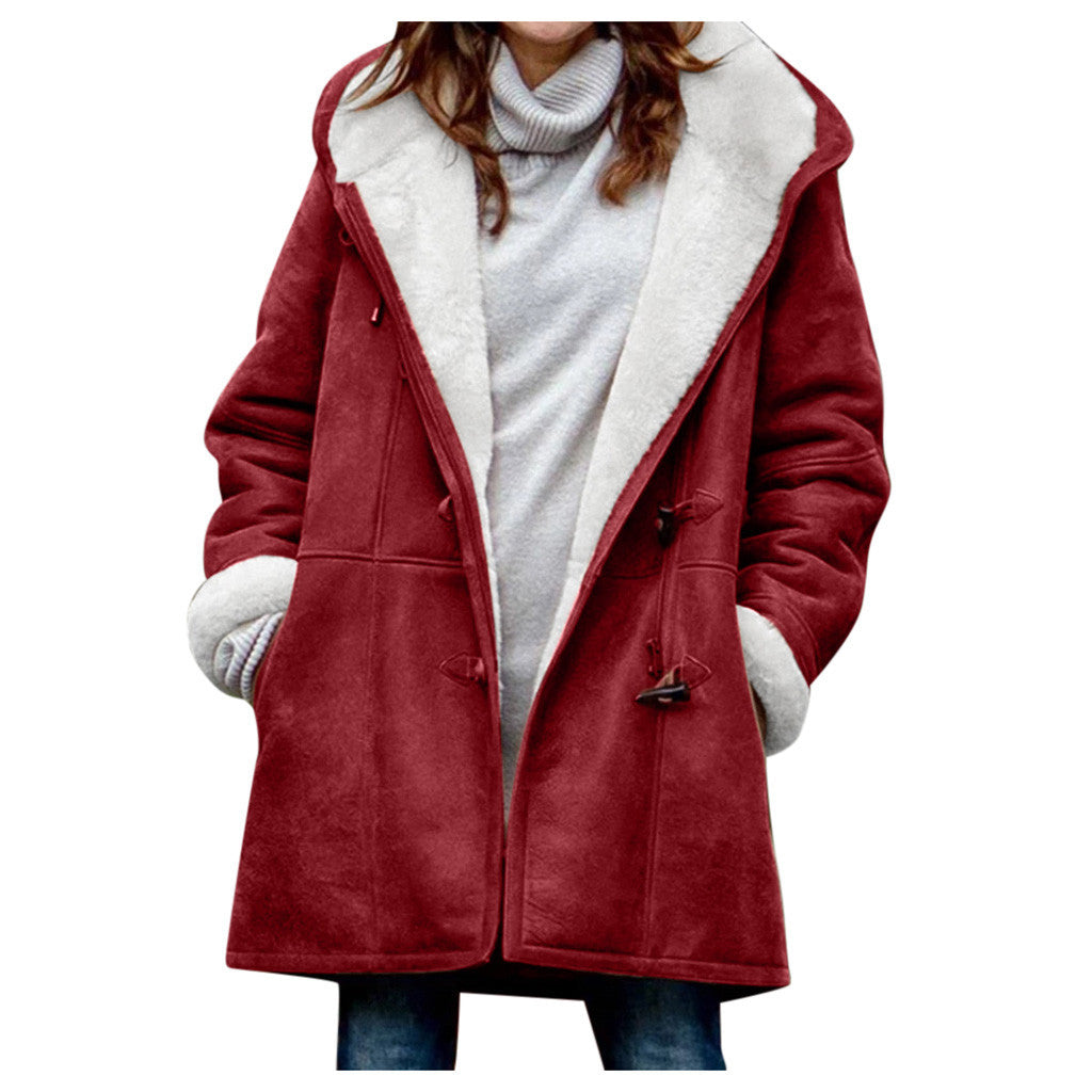 Winter Button Coat Fashion Warm Hooded Jacket With Pockets Women's Clothing LadyShow.Store