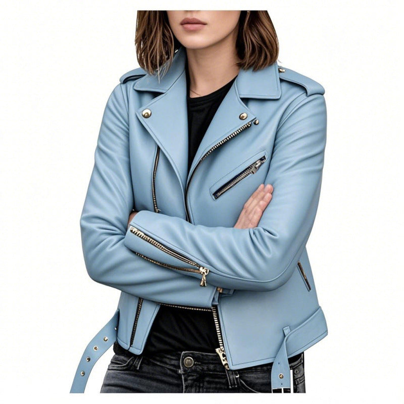 Women's Short Women's Leather Jacket Coat Jacket Pu LadyShow.Store