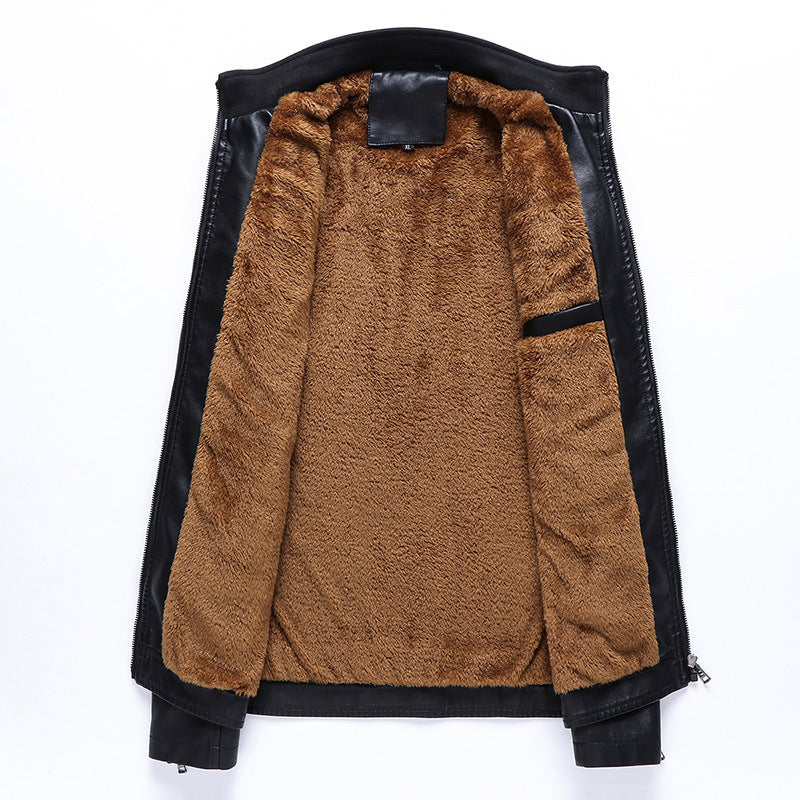 Men's new winter cashmere thick warm leather jacket PU leather jacket Hypersku