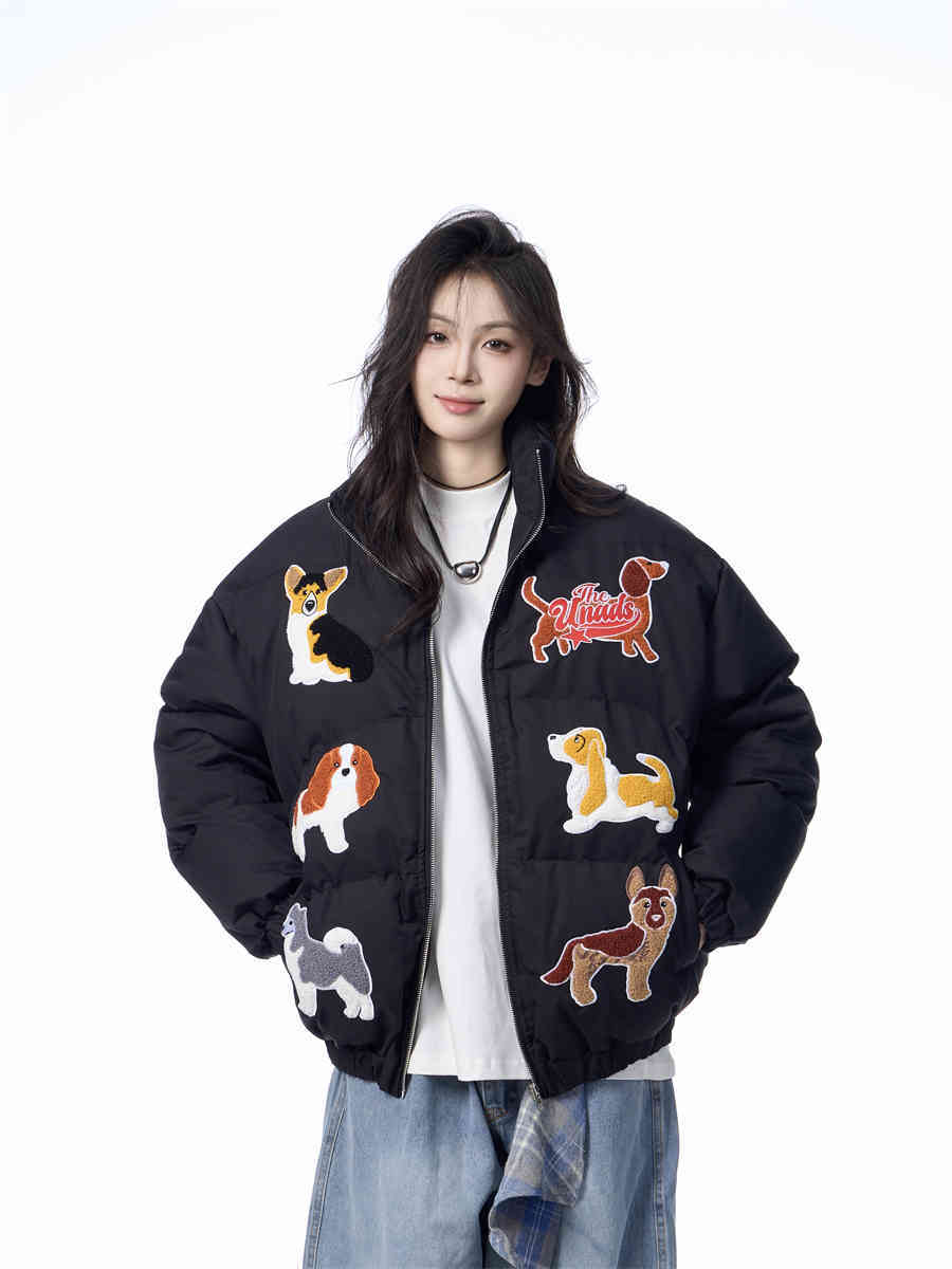 Women's Loose Retro Puppy Embroidered Cotton-padded Jacket LadyShow.Store