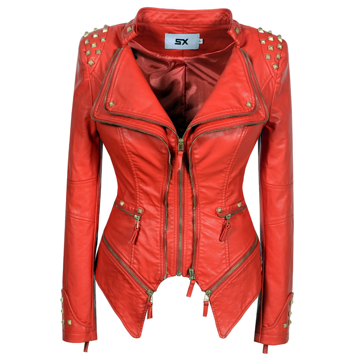 Women's Rivet Slim Washed Leather Motorcycle Jacket LadyShow.Store