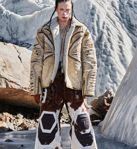 Ravaged And Distressed Apricot Lambswool Denim Jacket Accent Plus