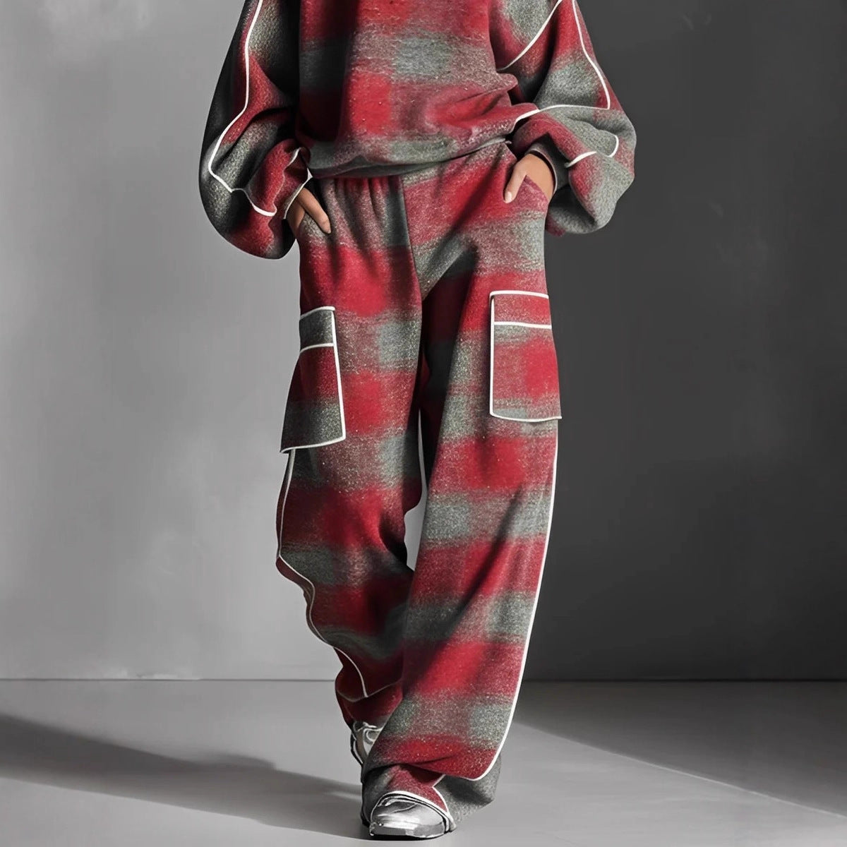 Women's Independent Brand Street Style Distressed Plaid Pantsuit With Contrasting Piping Best YouTube Store