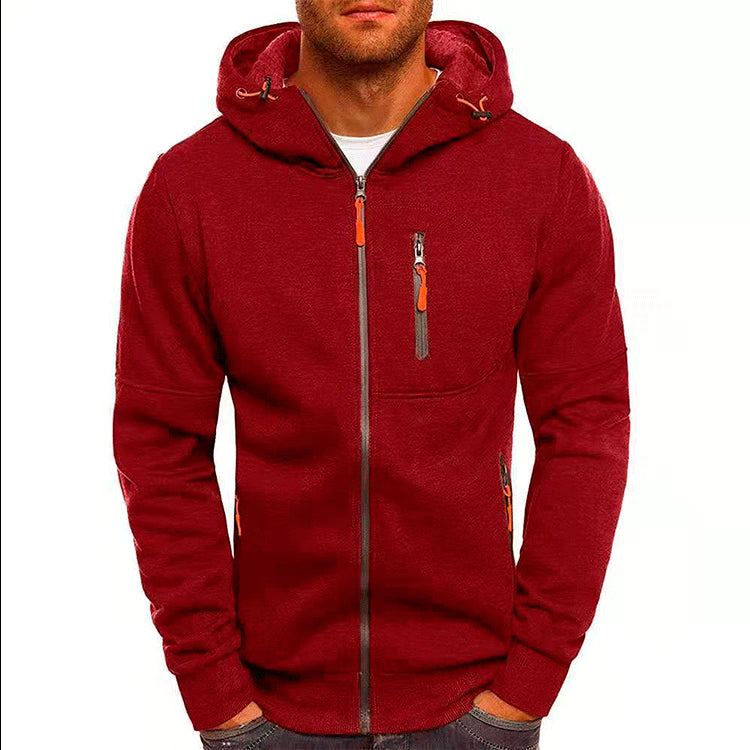 Men's Casual Zipper Hooded Sweater Solid Color Sports Fitness Jackets Cardigan LadyShow.Store