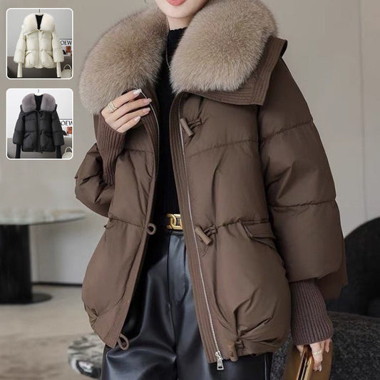 Down Cotton-padded Jacket Women's Short Fur Collar Thickened Coat Winter Clothing LadyShow.Store