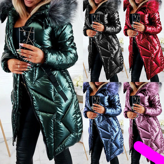 Women's PU Leather Trench Coat with Fur Collar - Slim Fit Mid-Length Winter Jacket (Black, Dark Green, Blue) LadyShow.Store