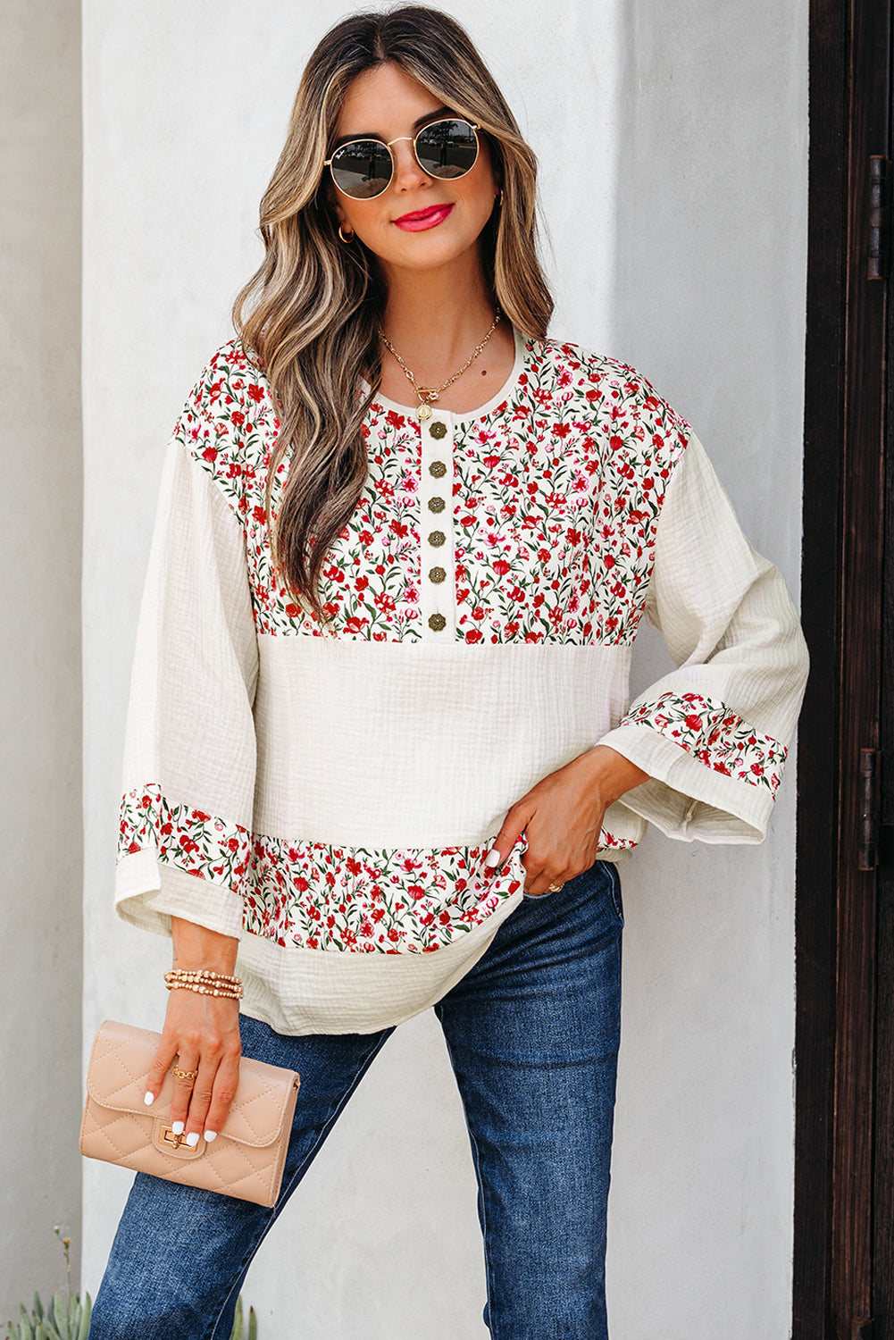 Penny 3 4 Sleeve Blouse Threaded Pear