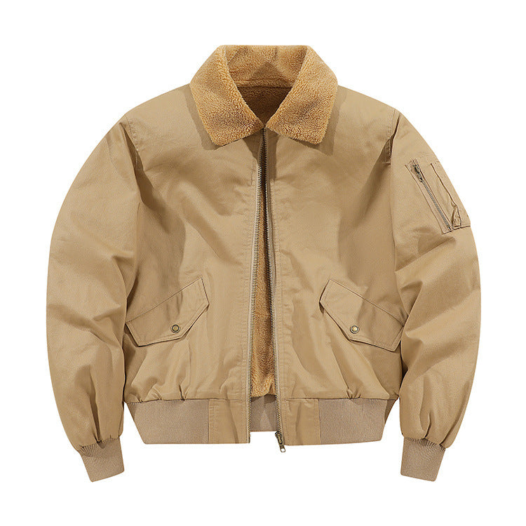 Men's American-style Fleece-lined Warm Pure Cotton Washed Jacket Best YouTube Store