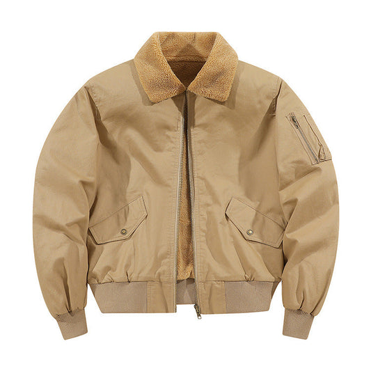 Men's American-style Fleece-lined Warm Pure Cotton Washed Jacket Best YouTube Store