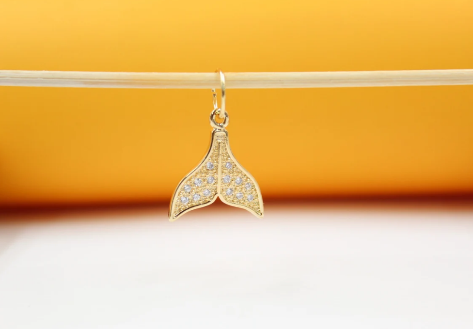 Gold Fish Tail Pendant With Zirconia Stones For 18K Gold Filled MIA Jewelry