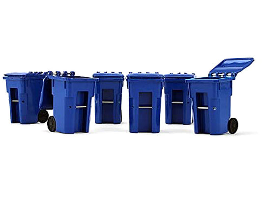 Set of 6 Blue Garbage Trash Bin Containers Replica 1/34 Models by First Gear-1