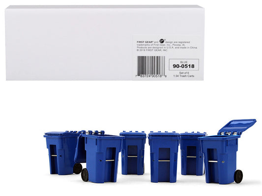 Set of 6 Blue Garbage Trash Bin Containers Replica 1/34 Models by First Gear-0