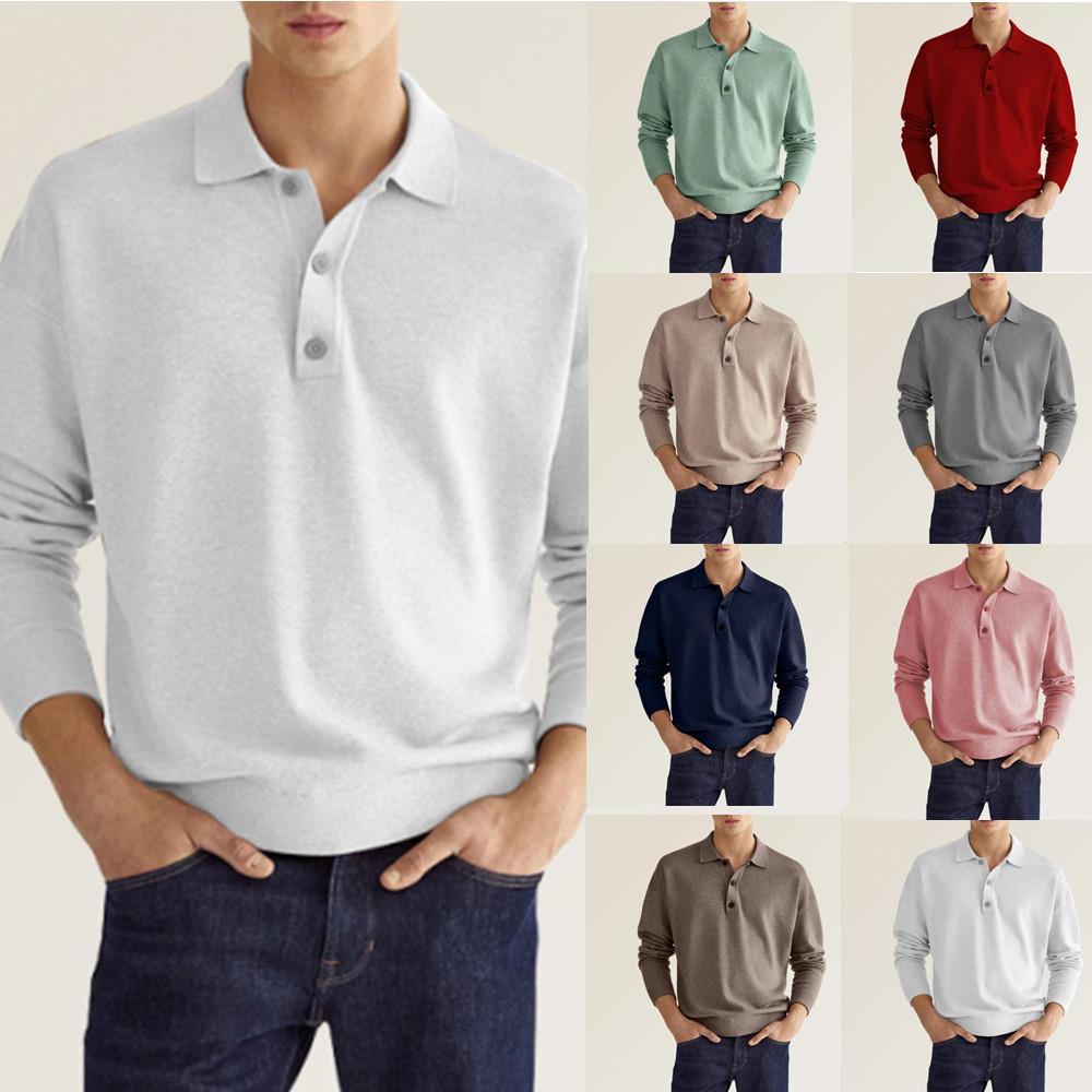 New Autumn Long Sleeve V-neck Buttons Men's Casual Jacket Polo Shirt LadyShow.Store