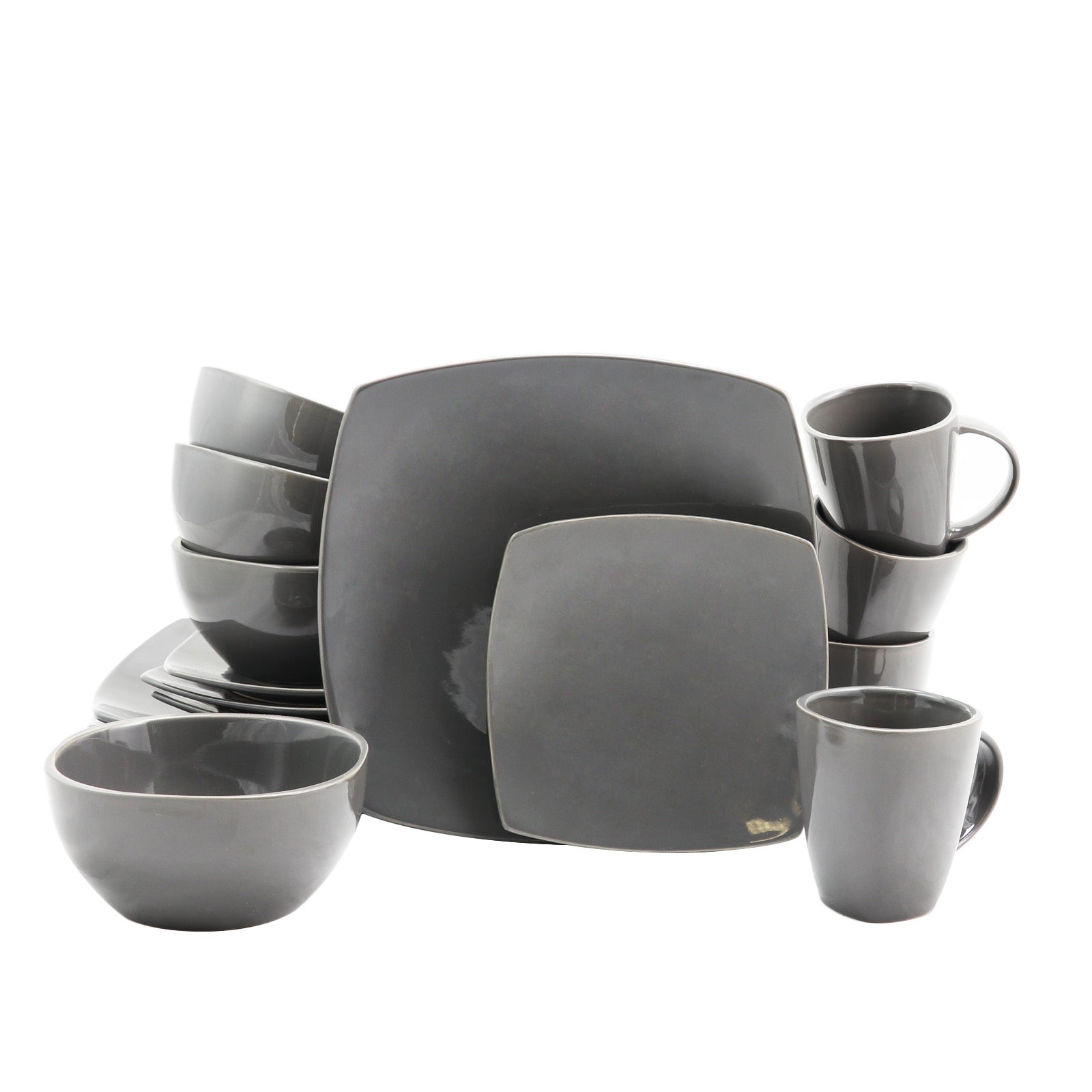 Gibson Home Soho Lounge Square Dinnerware Set in Gray, Set of 16 Piece W2B