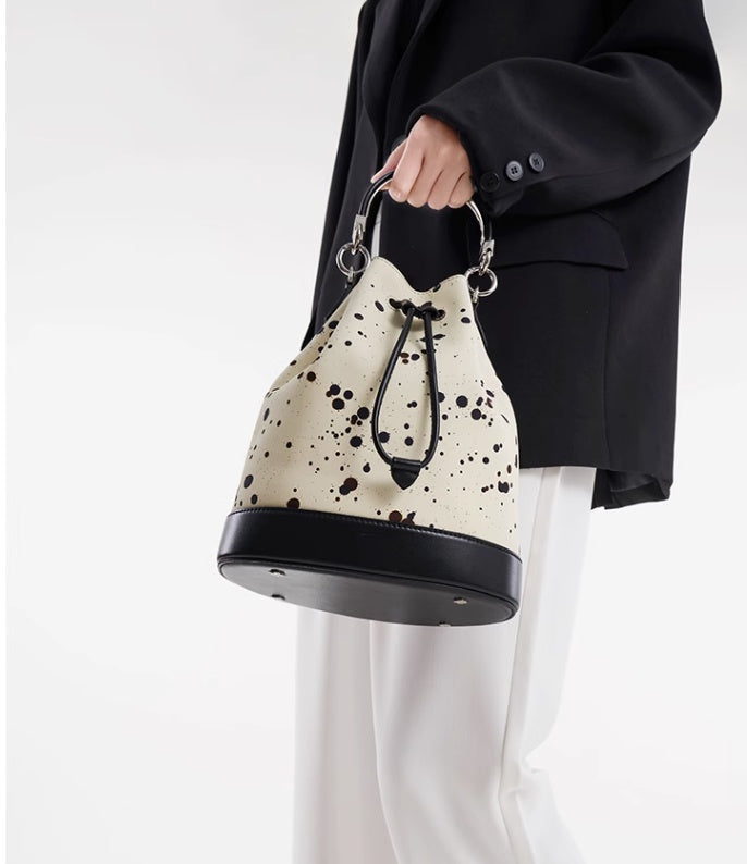 Top Layer Cowhide Cross Body Bucket Bag Large Capacity Handbag LadyShow.Store