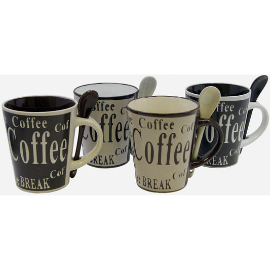 Gibson Bareggio 8 Piece 13 Ounce Coffee Mug with Spoon Set, Service for 4 W2B