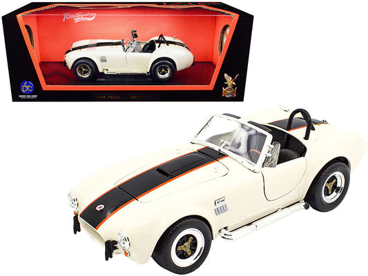 1964 Shelby Cobra 427 S/C Roadster Cream with Black and Orange Stripes 1/18 Diecast Model Car by Road Signature Road Signature
