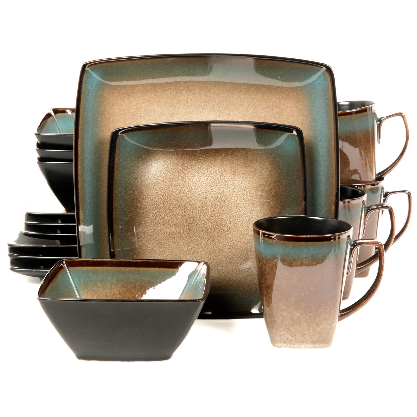 Gibson Elite Tequesta 16-Piece Square Dinnerware Set, Taupe W2B