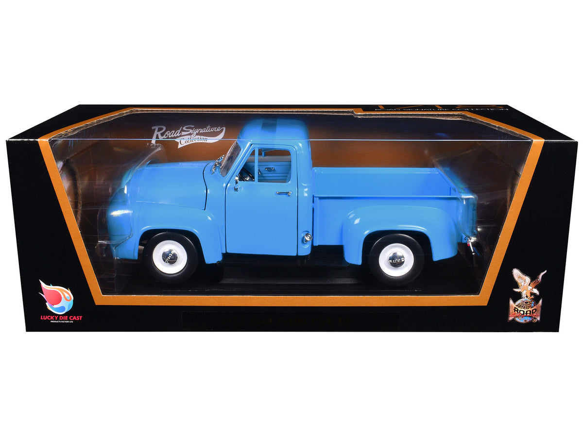 1953 Ford F-100 Pickup Truck Light Blue 1/18 Diecast Model Car by Road Signature-1