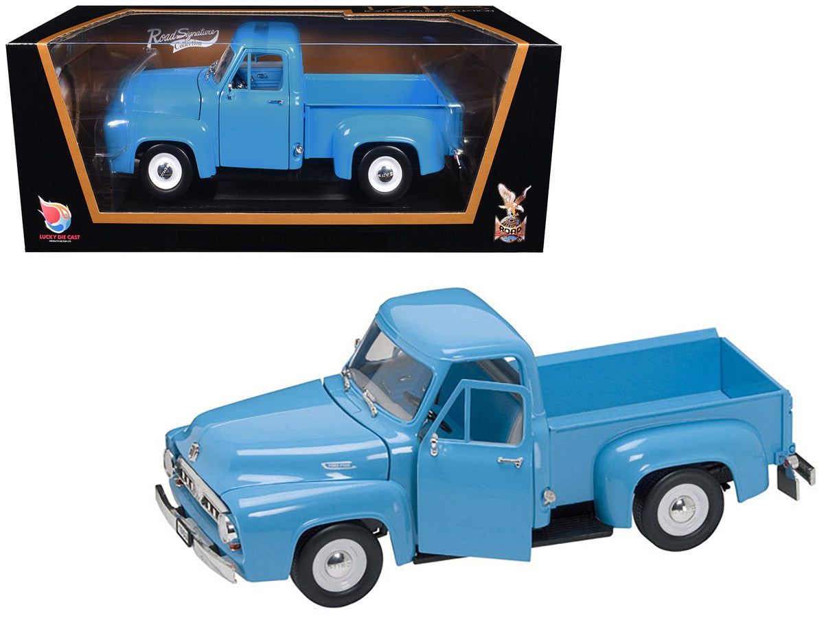 1953 Ford F-100 Pickup Truck Light Blue 1/18 Diecast Model Car by Road Signature-2