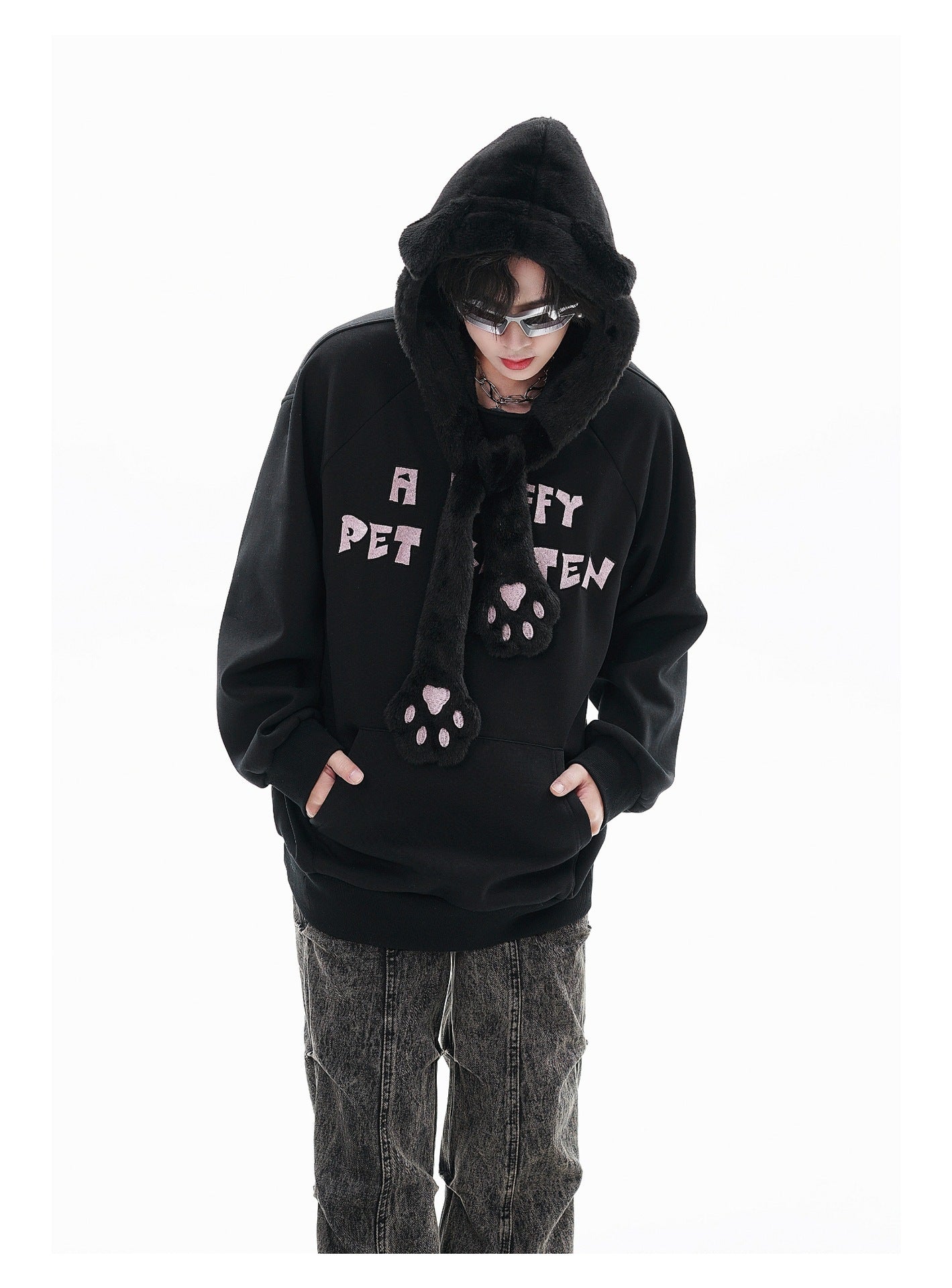 Fleece-lined Hooded Loose Pullover Sweatershirt LadyShow.Store