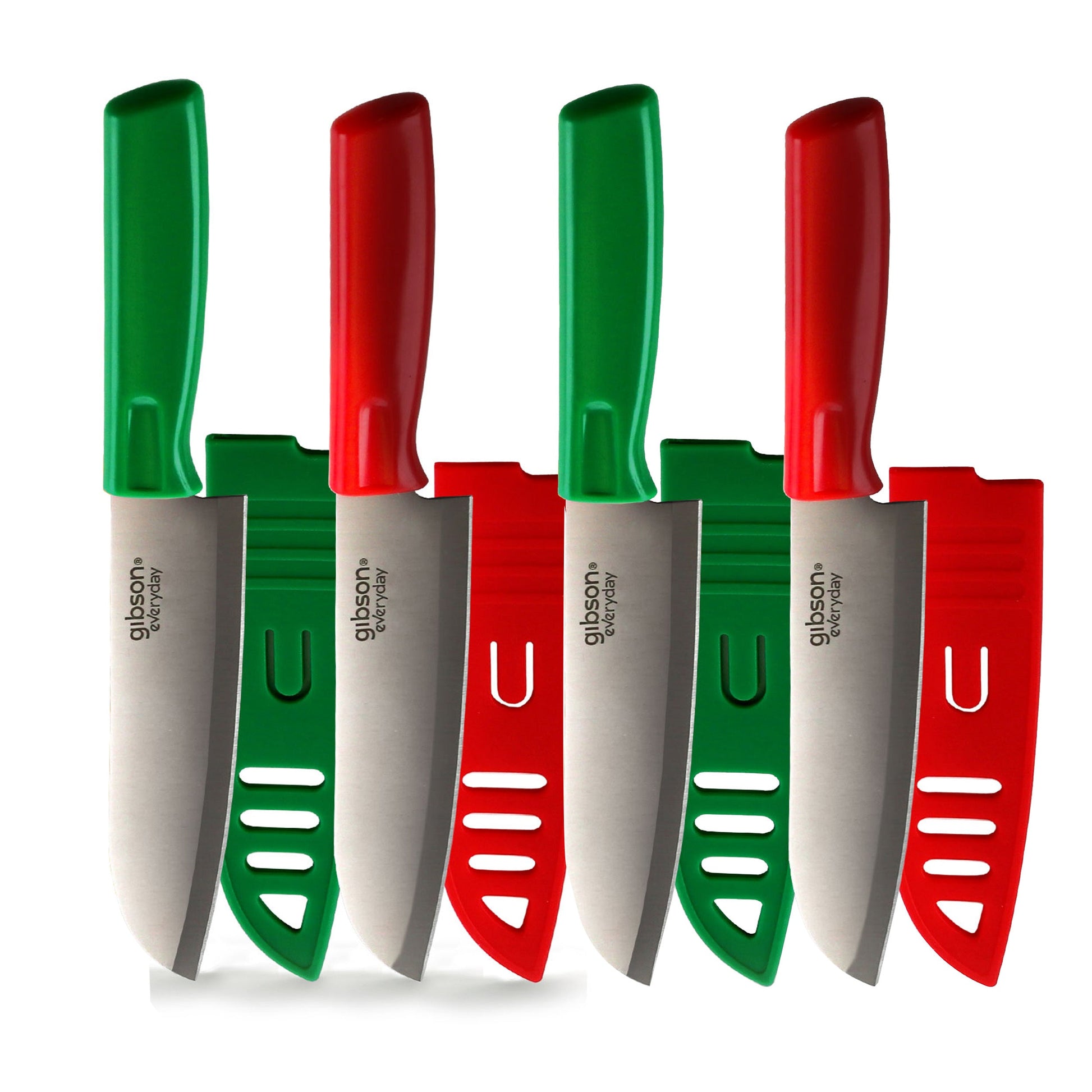 Gibson Everyday Grantville 4 Piece 6 Inch Santoku Knife with Sheath in Red and Green W2B