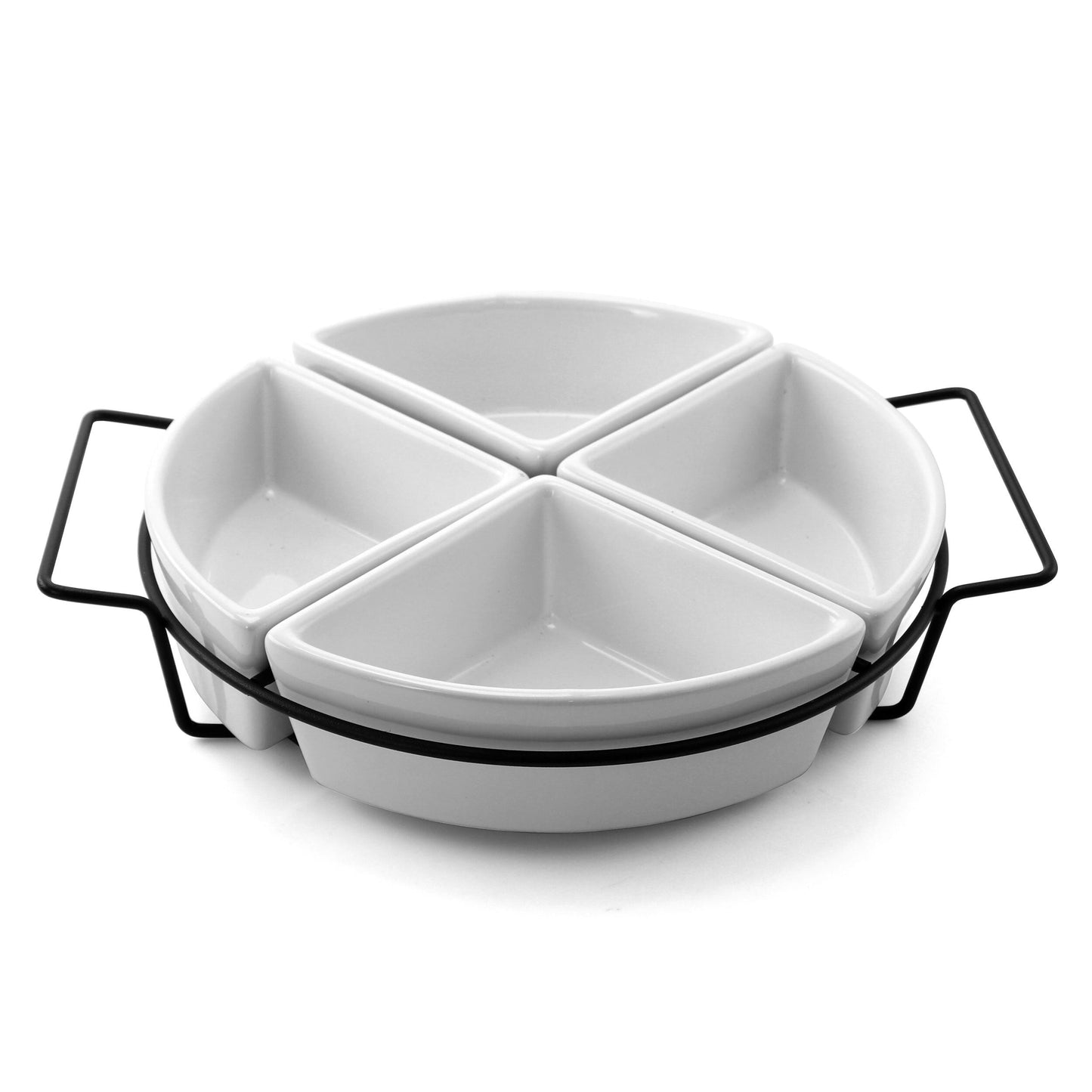 Gibson Gracious Fine Ceramic Dining Four Section Tray Set with Metal Rack in White W2B