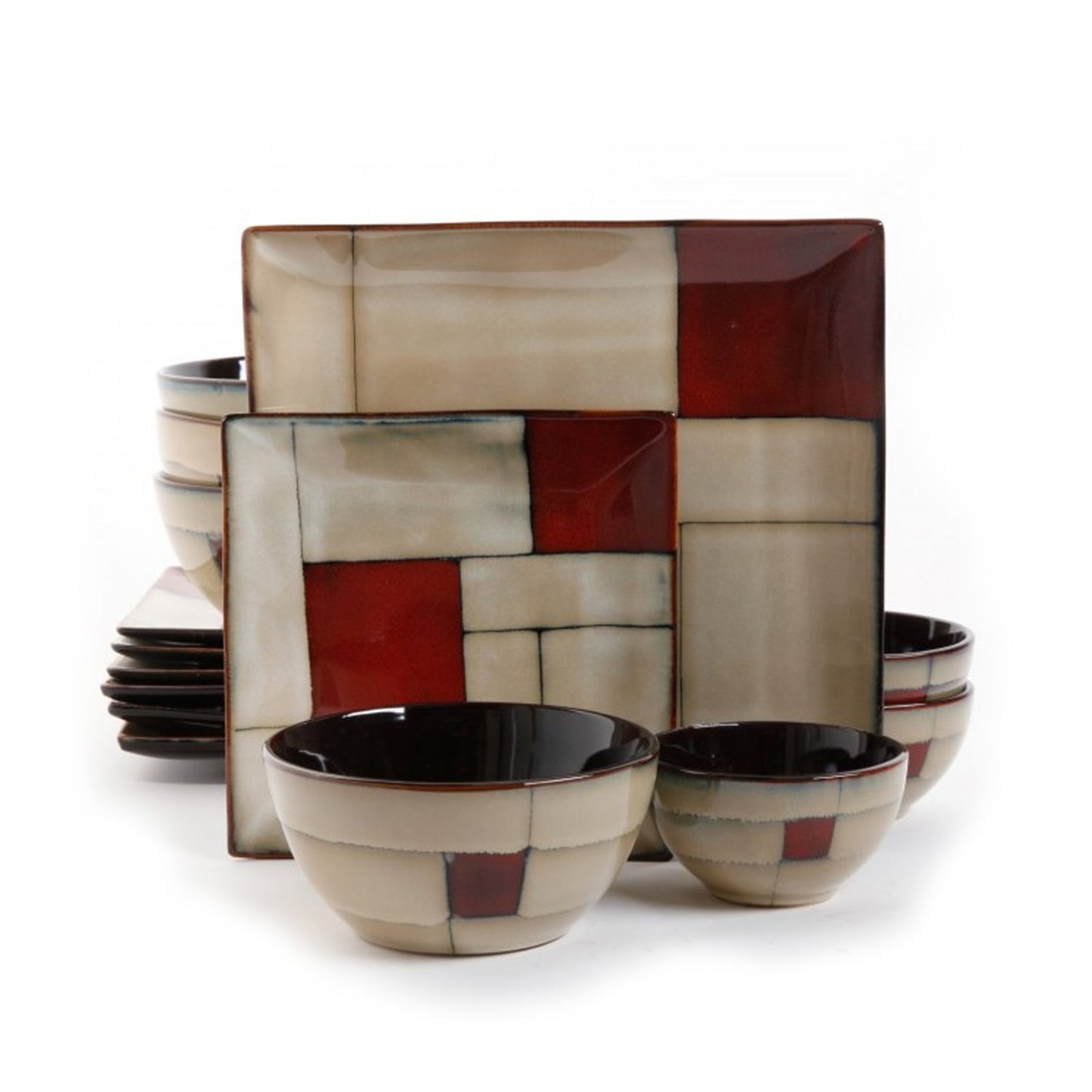Gibson Elite Azeal 16 Piece Double Bowl Dinnerware Set in Taupe W2B