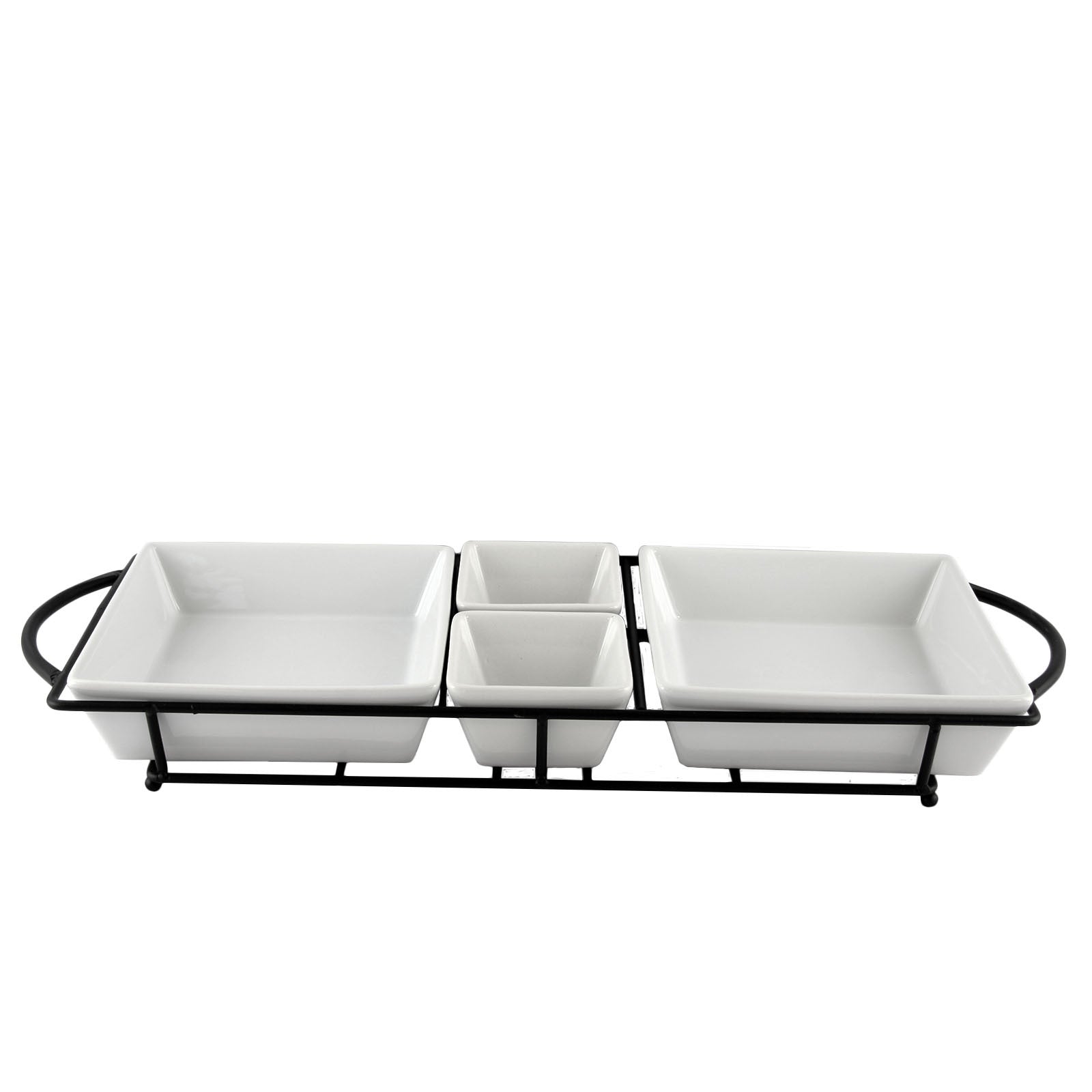 Gibson Gracious Dining 5 Piece Serving Set With Metal Rack in White Porcelain W2B