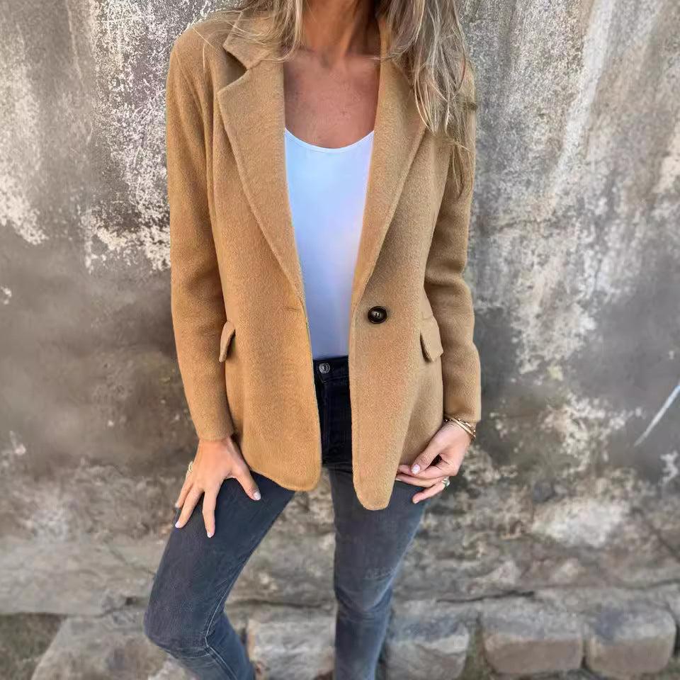 Ins Button Lapel Short Blazer Winter Fashion Commuter Jacket Outwear Women's Clothing LadyShow.Store