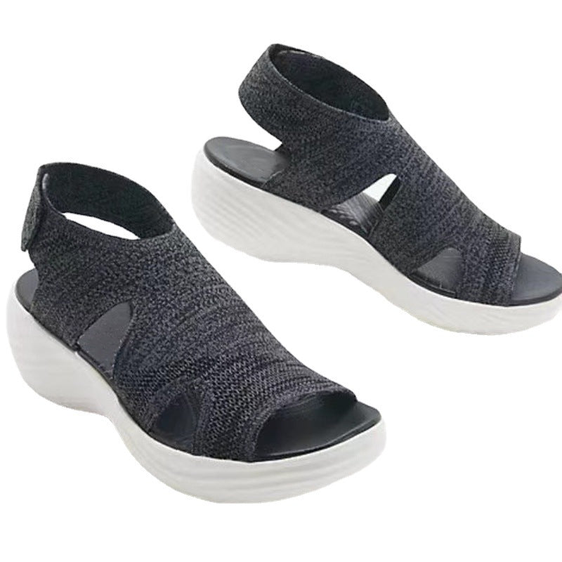 Women's Mesh Wedge Soft Sole Casual Sports Flat Fly Knit Sandals Shoes LadyShow.Store