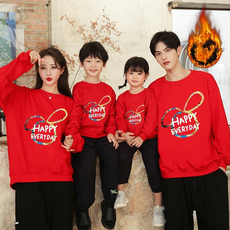 Trend Parent-child Outfit A Family Of Three Mother-daughter Outfit Plus Velvet Thickened Foreign Style Child Hoodie LadyShow.Store