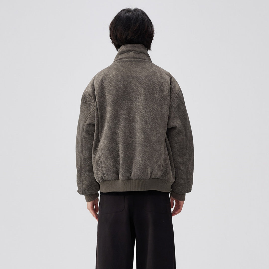 Mens Thick Solid-Color Wool Jacket Short Padded Coat Accent Plus