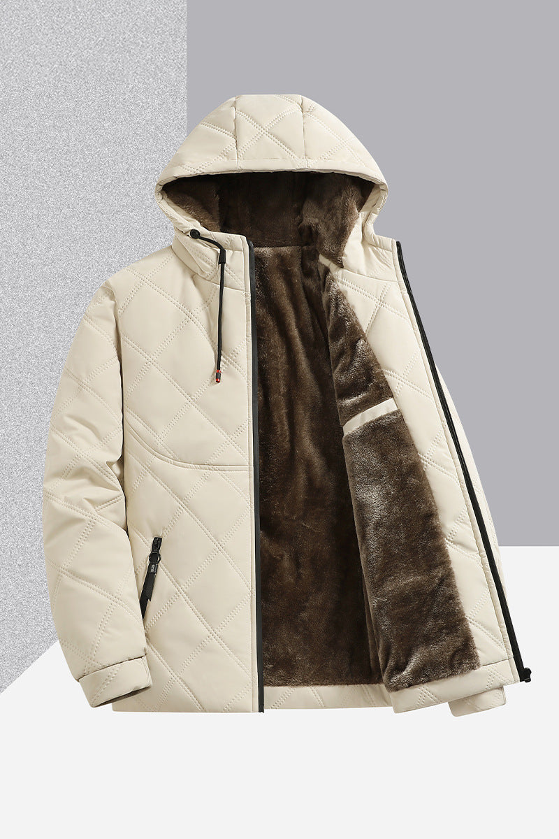 Men's Jacket With Fleece And Thick Cotton, Casual Hooded Stand-up Collar Best YouTube Store