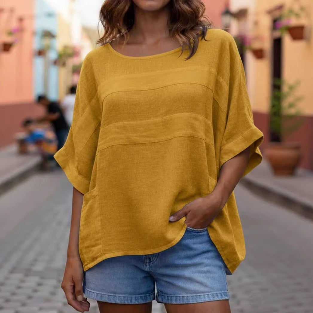 Loose-fitting Top With A Crew Neck And Three-quarter-length Sleeves LadyShow.Store