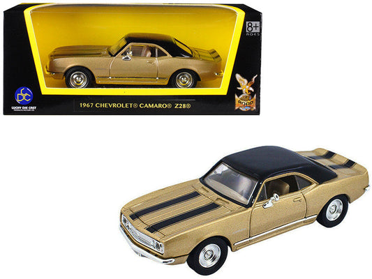 1967 Chevrolet Camaro Z-28 Gold with Black Stripes and Black Top 1/43 Diecast Model Car by Road Signature Road Signature