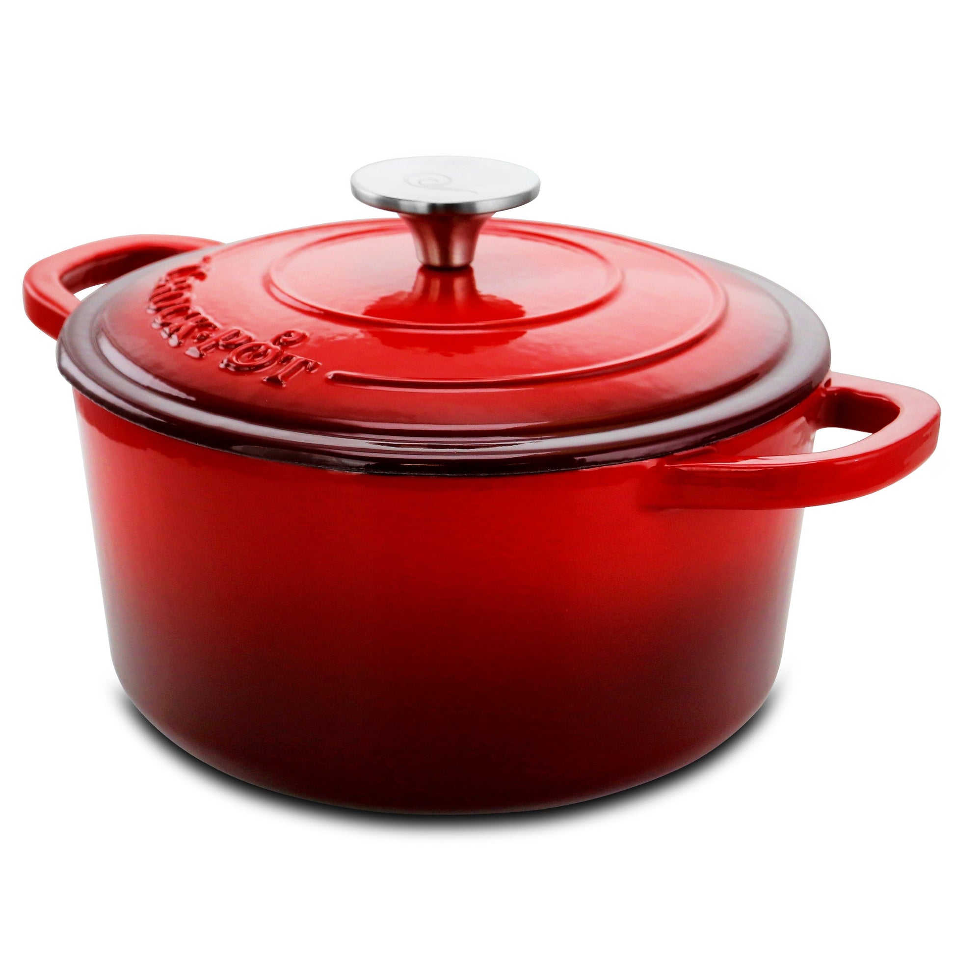 Crock-pot Artisan 3 Quart Enameled Cast Iron Casserole with Lid in Gradient Red W2B