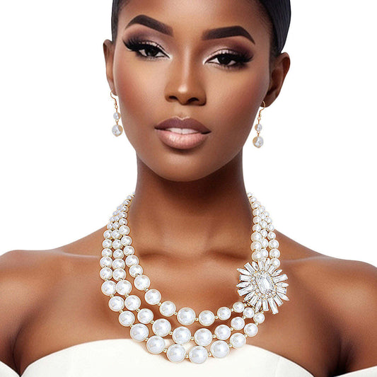 Pearl Necklace Cream Vintage Stone Set for Women W2B