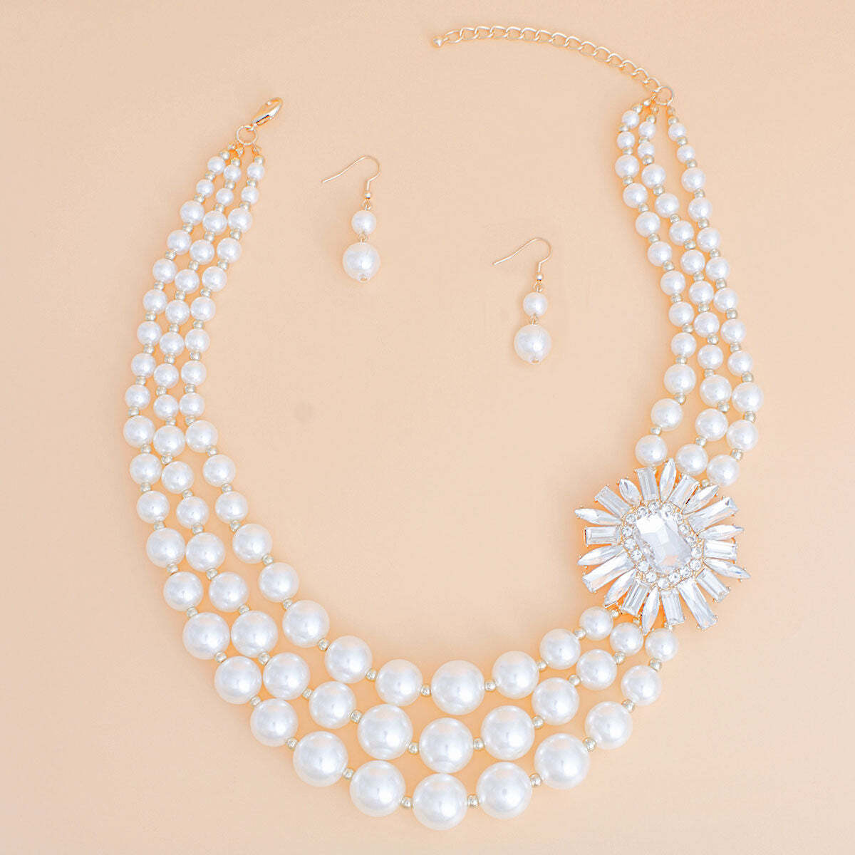 Pearl Necklace Cream Vintage Stone Set for Women W2B