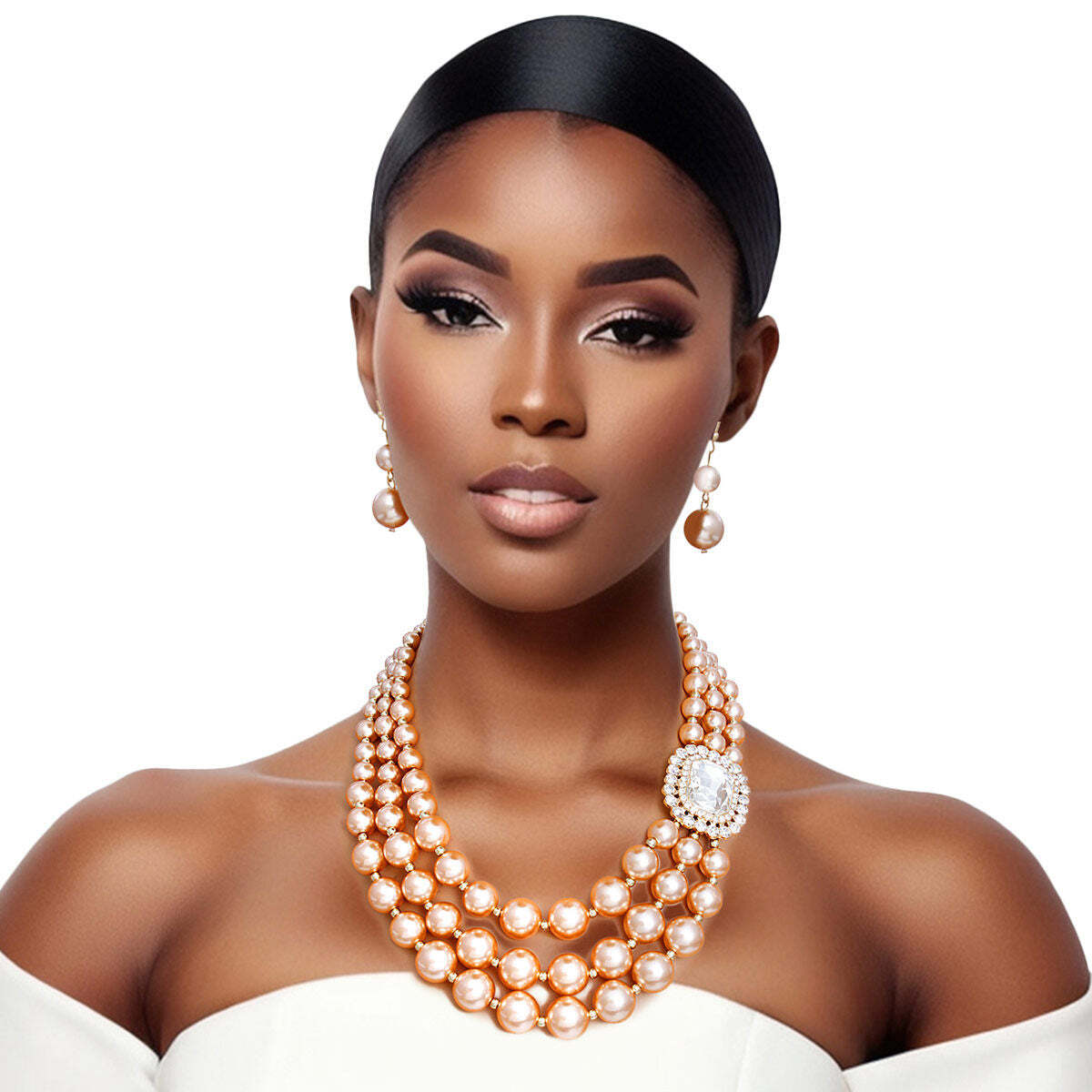 Necklace Gold Pearl Stone Set for Women W2B