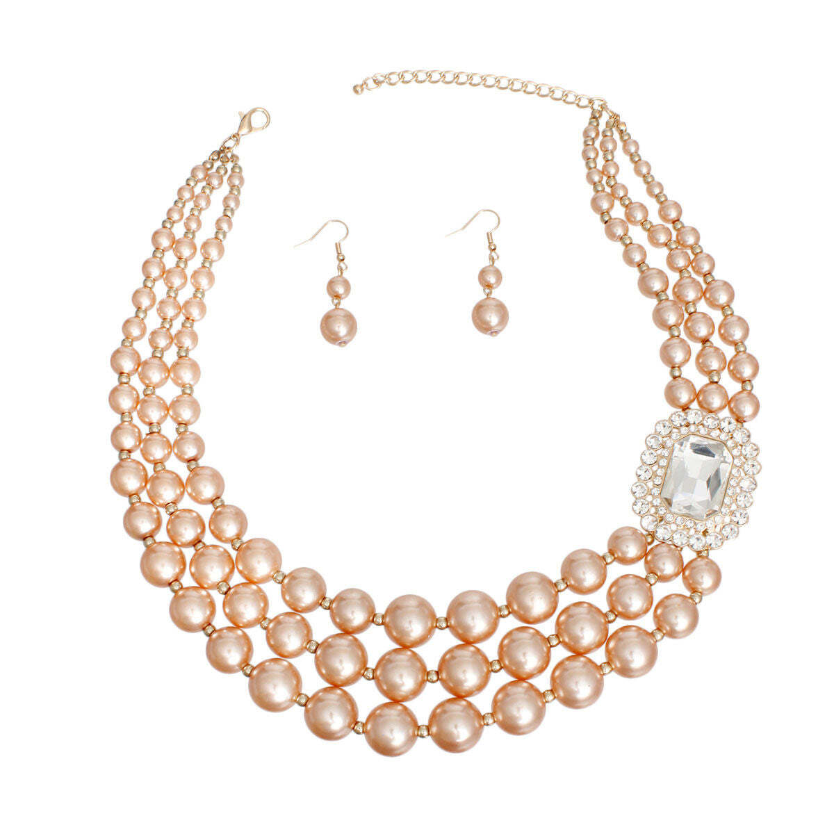 Necklace Gold Pearl Stone Set for Women W2B