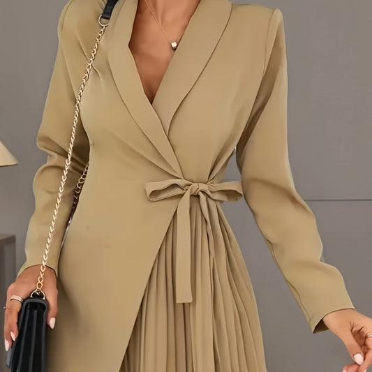 Solid Color Pleated Suit Jacket Dress Accent Plus